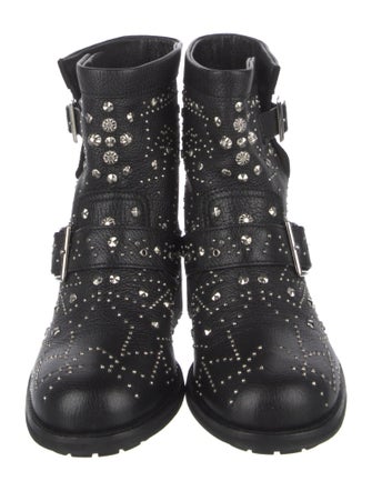 Jimmy Choo Leather Studded Accents Moto Boots