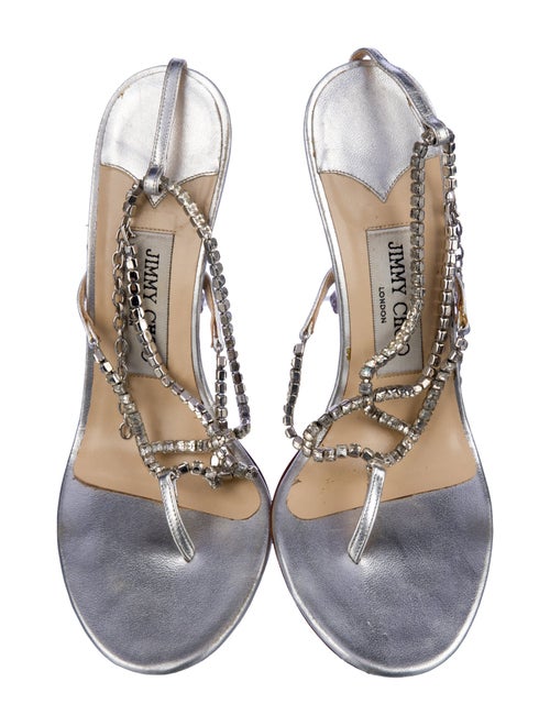 Jimmy Choo Leather Crystal Embellishments T-Strap Sandals