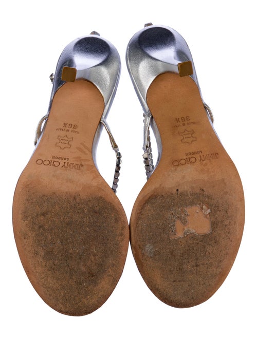 Jimmy Choo Leather Crystal Embellishments T-Strap Sandals