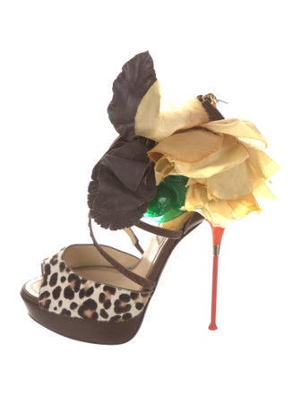 Jimmy Choo Ponyhair Floral Print Mules