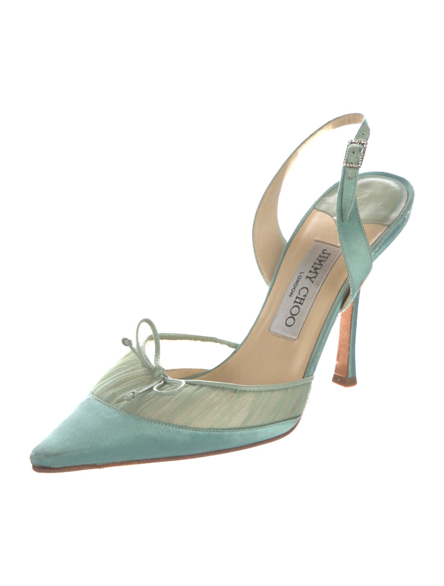 Jimmy Choo Satin Mesh Accents Slingback Pumps