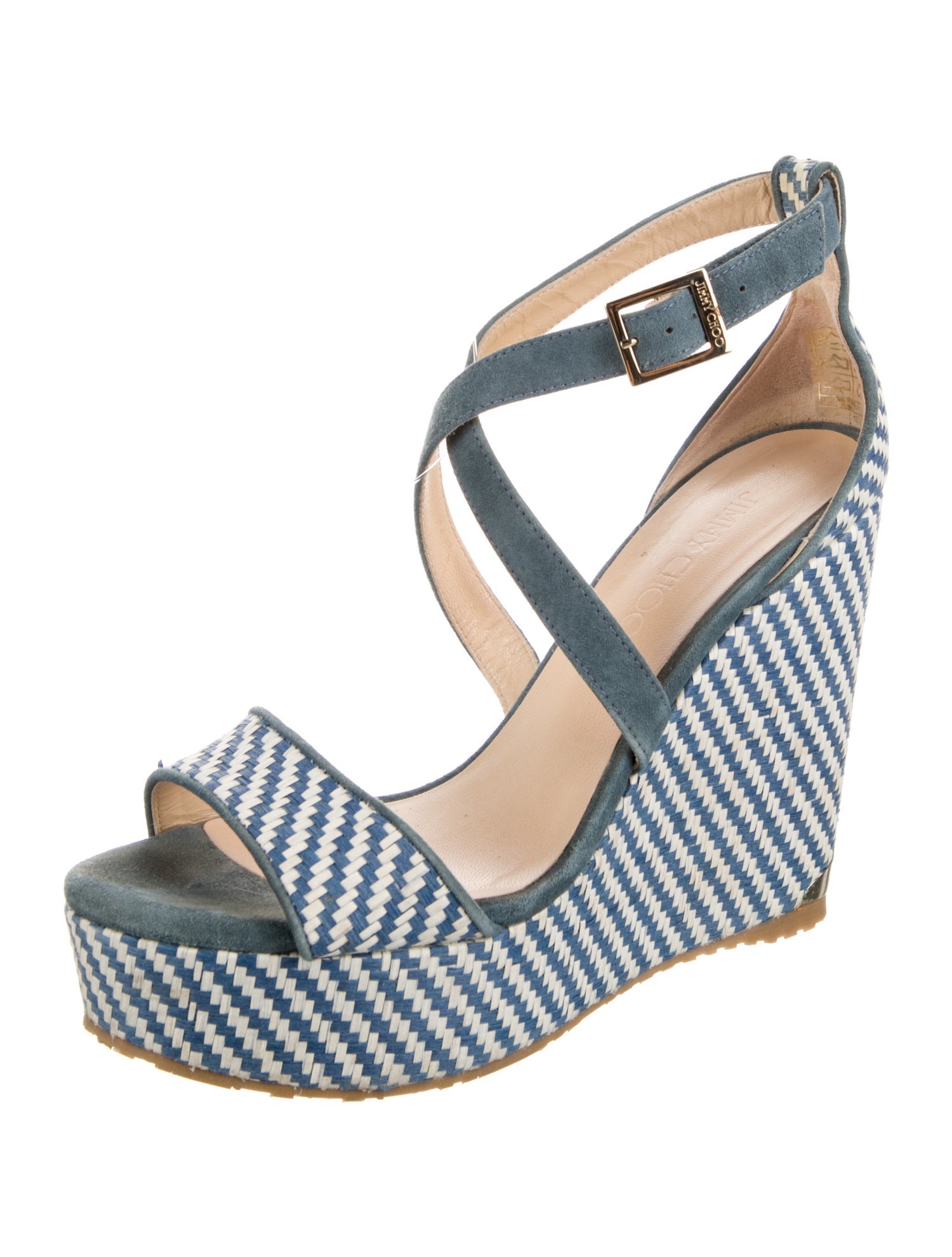 Jimmy Choo Straw Printed T-Strap Pumps