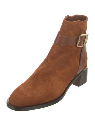 Jimmy Choo Suede Leather Trim Embellishment Moto Boots