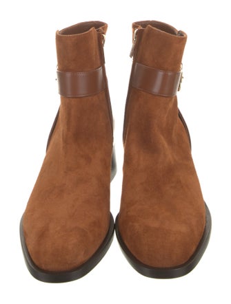 Jimmy Choo Suede Leather Trim Embellishment Moto Boots