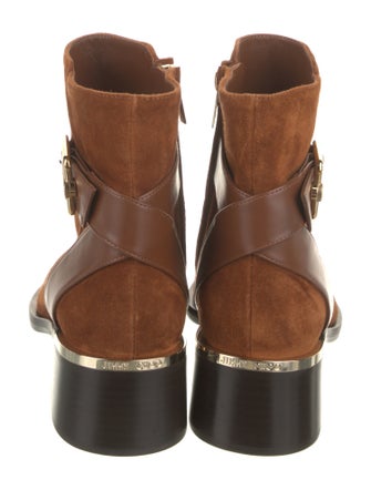 Jimmy Choo Suede Leather Trim Embellishment Moto Boots