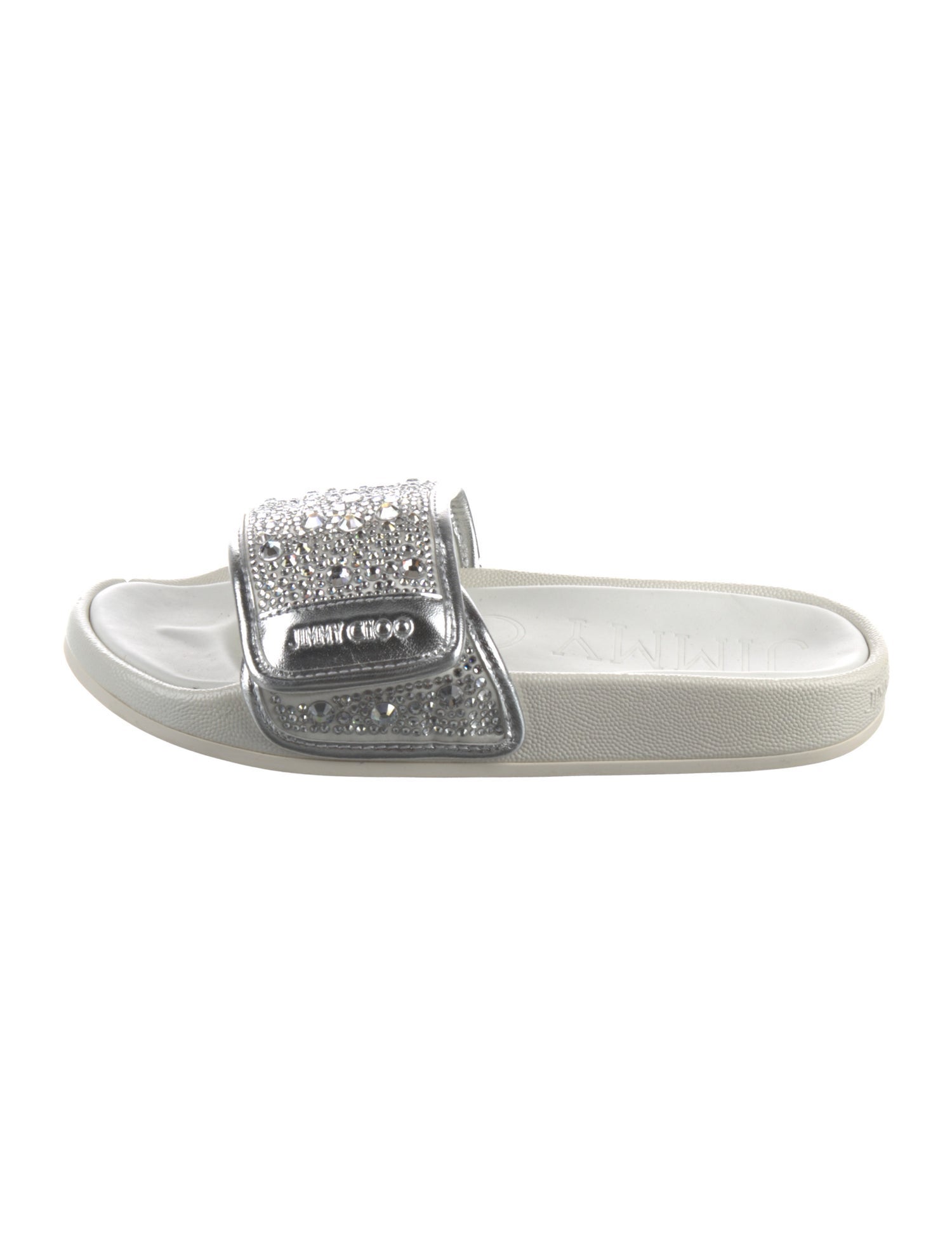 Jimmy Choo Leather Crystal Embellishments Slides