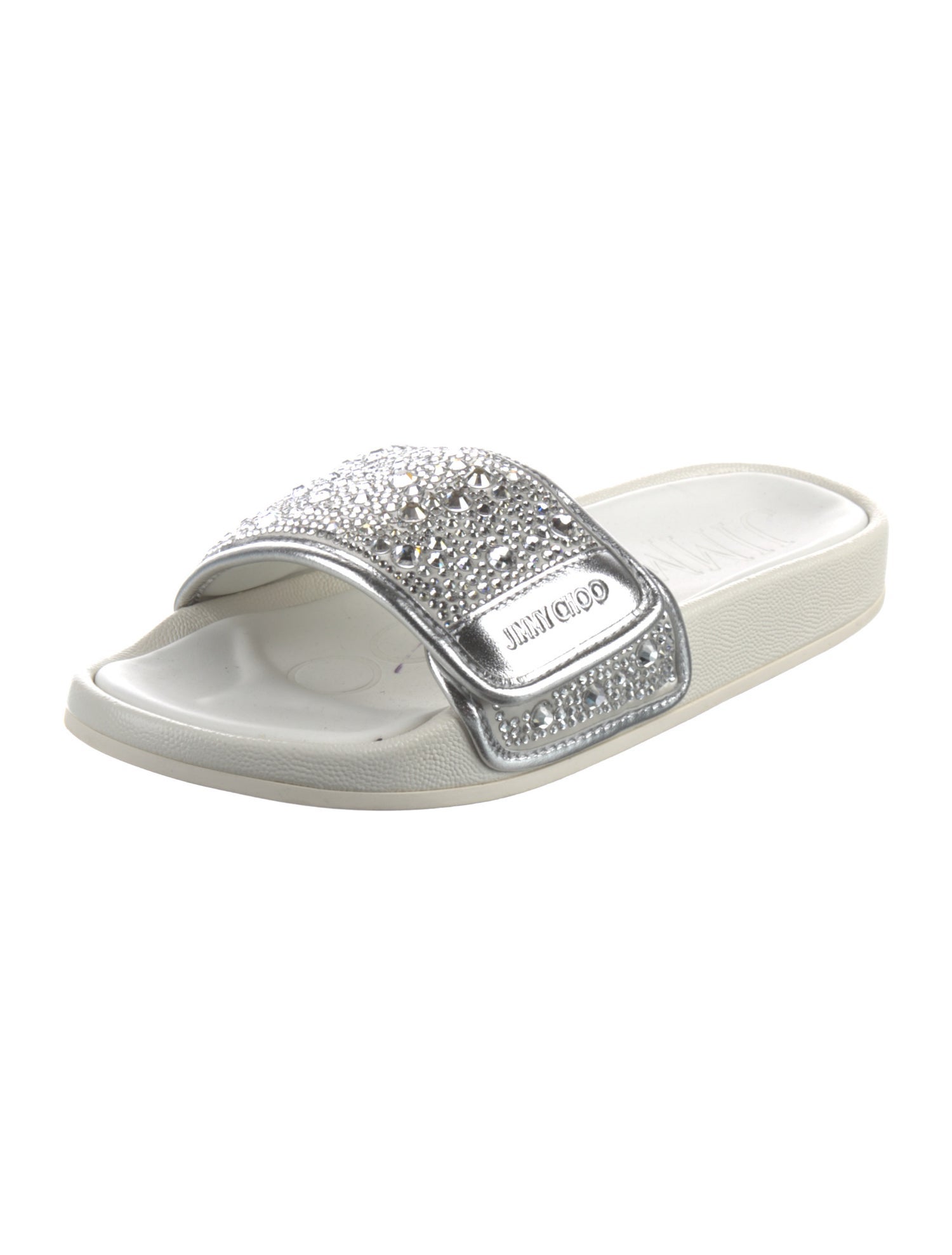 Jimmy Choo Leather Crystal Embellishments Slides