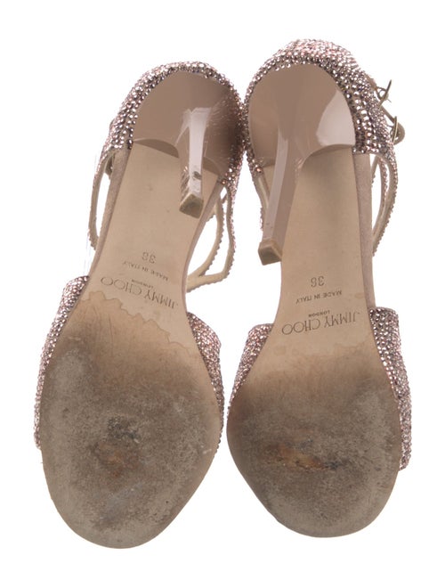 Jimmy Choo Suede Crystal Embellishments T-Strap Sandals