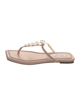 Jimmy Choo Faux Pearl Accents Leather T-Strap Sandals