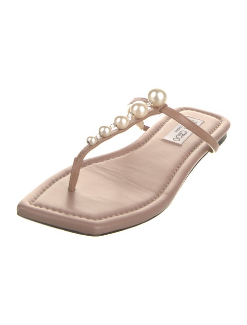 Jimmy Choo Faux Pearl Accents Leather T-Strap Sandals