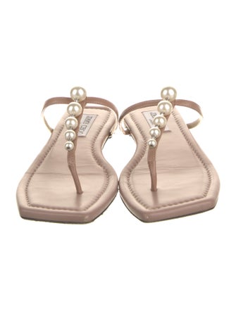 Jimmy Choo Faux Pearl Accents Leather T-Strap Sandals
