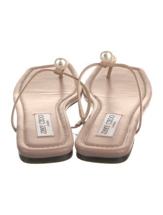 Jimmy Choo Faux Pearl Accents Leather T-Strap Sandals