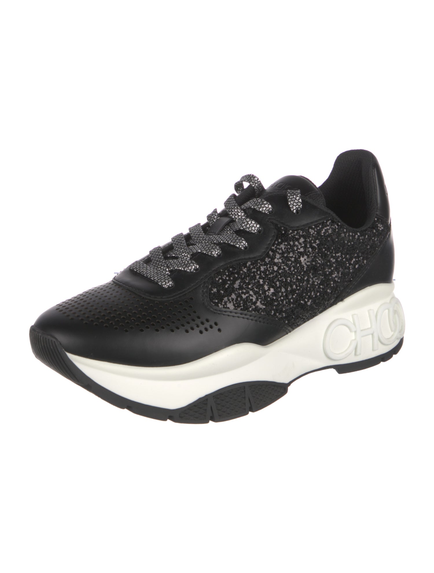 Jimmy Choo Leather Glitter Accents Sneakers