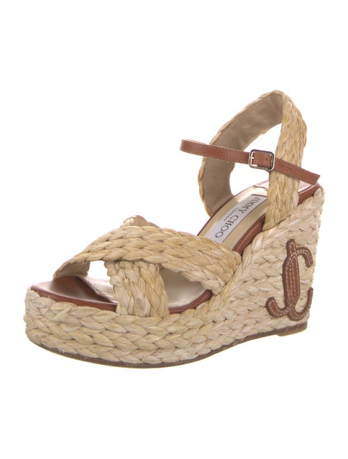 Jimmy Choo Straw Leather Trim Embellishment Espadrilles