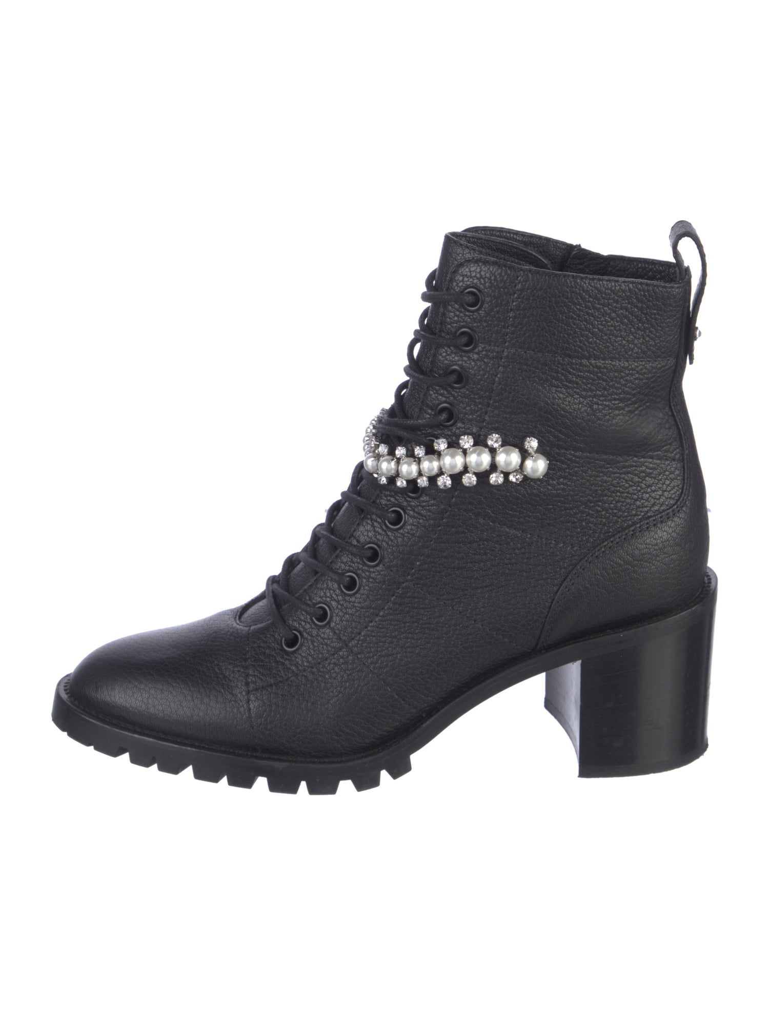 Jimmy Choo Leather Crystal Embellishments Combat Boots