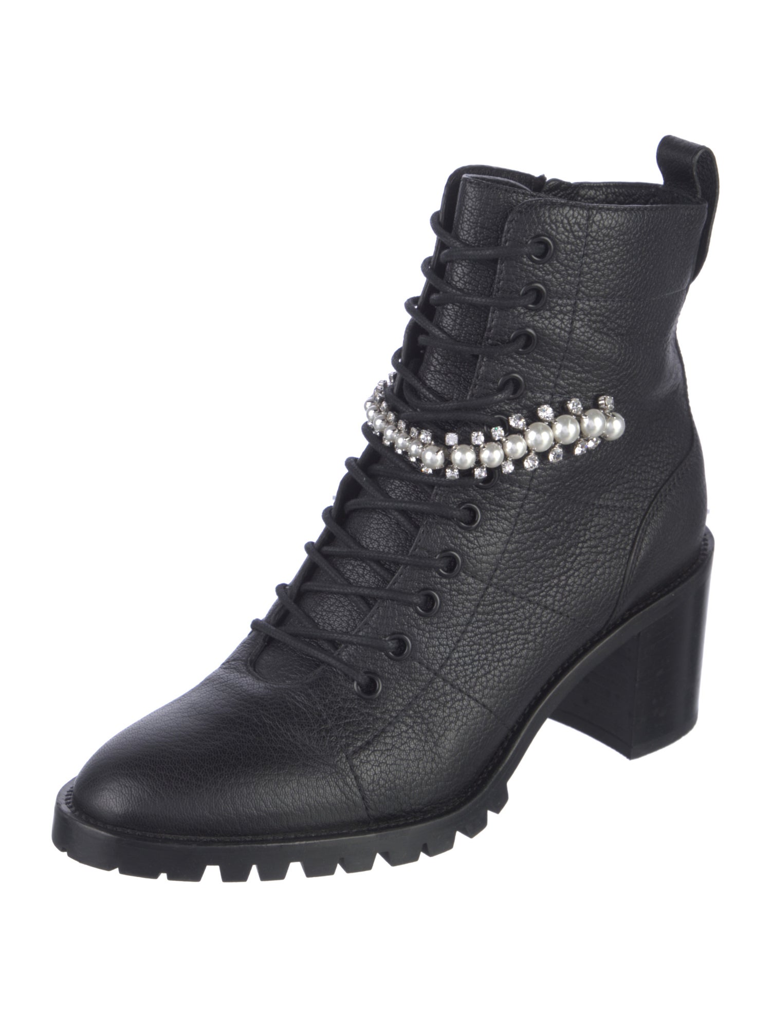 Jimmy Choo Leather Crystal Embellishments Combat Boots