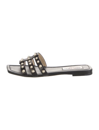Jimmy Choo Faux Pearl Accents Leather Slides