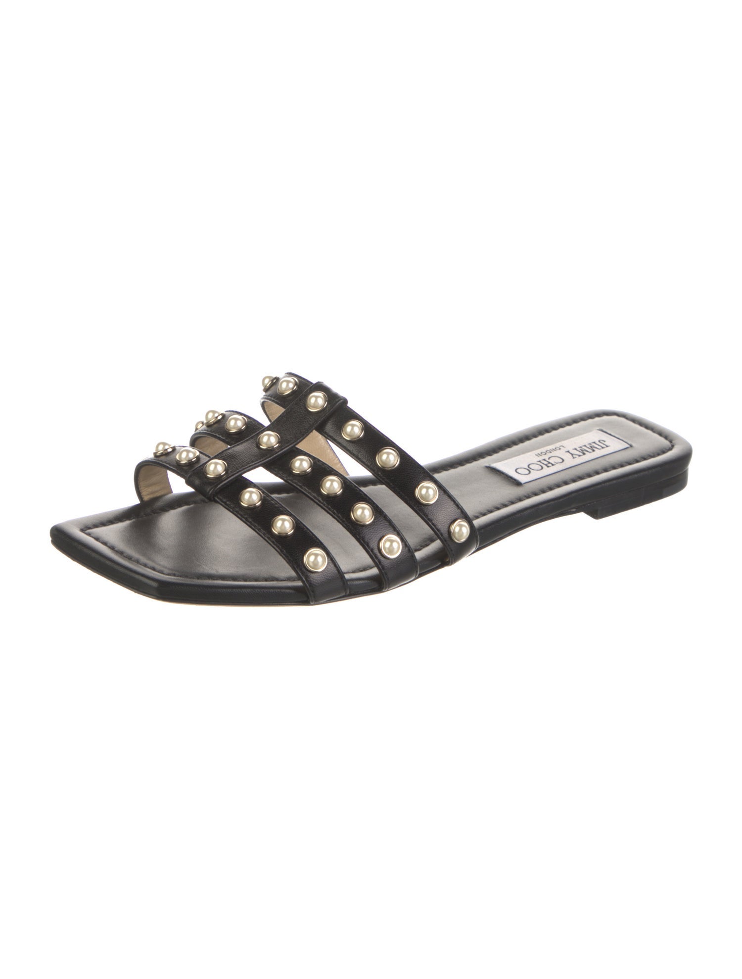 Jimmy Choo Faux Pearl Accents Leather Slides