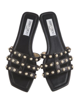 Jimmy Choo Faux Pearl Accents Leather Slides