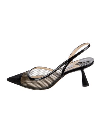 Jimmy Choo Mesh Leather Trim Embellishment Slingback Pumps
