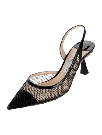 Jimmy Choo Mesh Leather Trim Embellishment Slingback Pumps