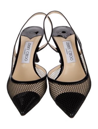 Jimmy Choo Mesh Leather Trim Embellishment Slingback Pumps