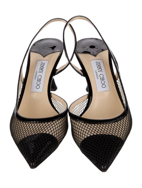 Jimmy Choo Mesh Leather Trim Embellishment Slingback Pumps