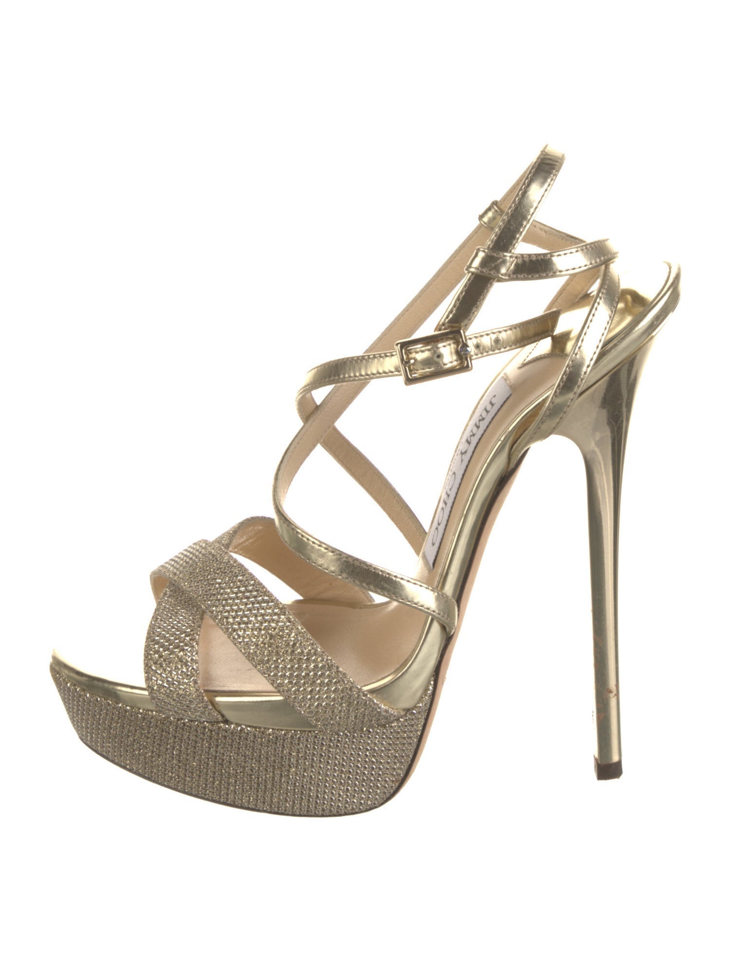 Jimmy Choo Leather Glitter Accents Sandals