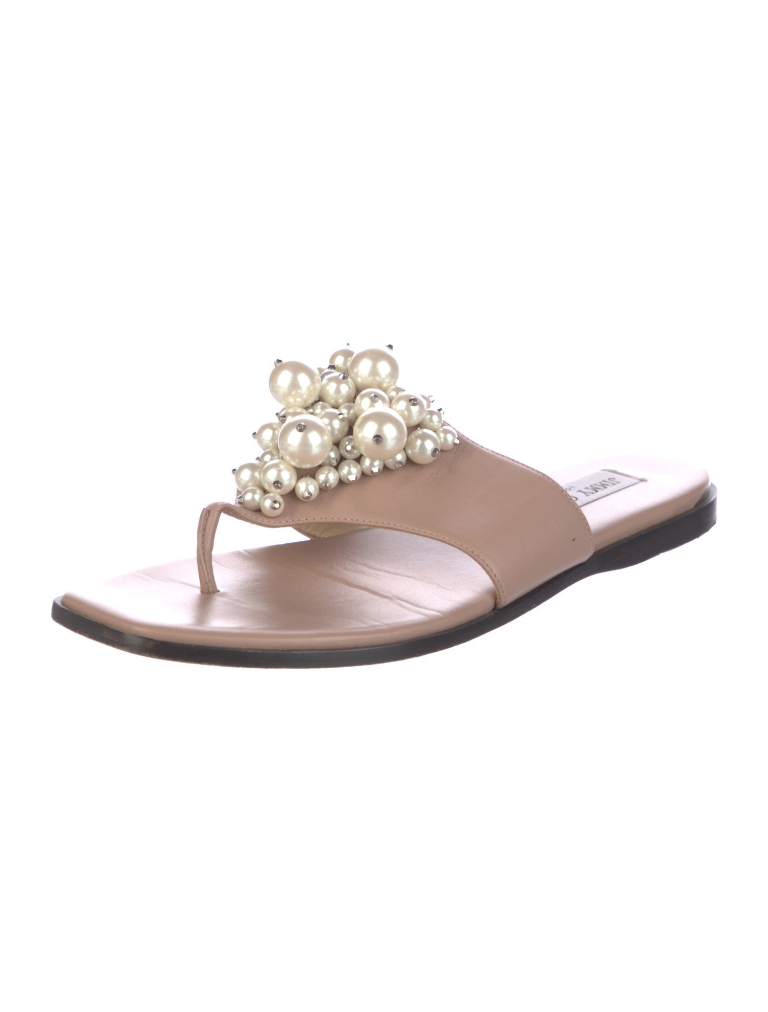 Jimmy Choo Leather Beaded Accents Slides