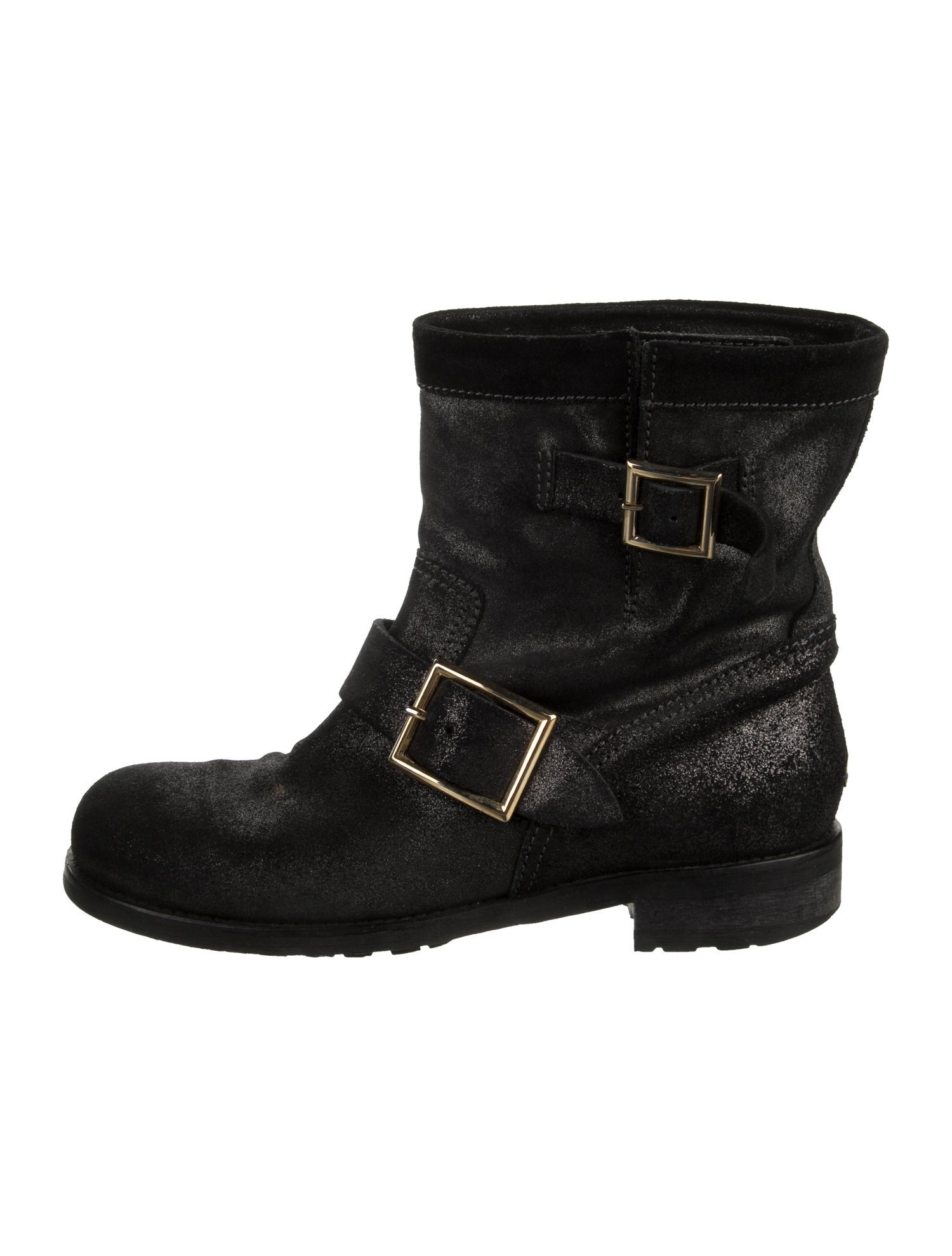 Jimmy Choo Suede Embroidered Accent Moto Boots
