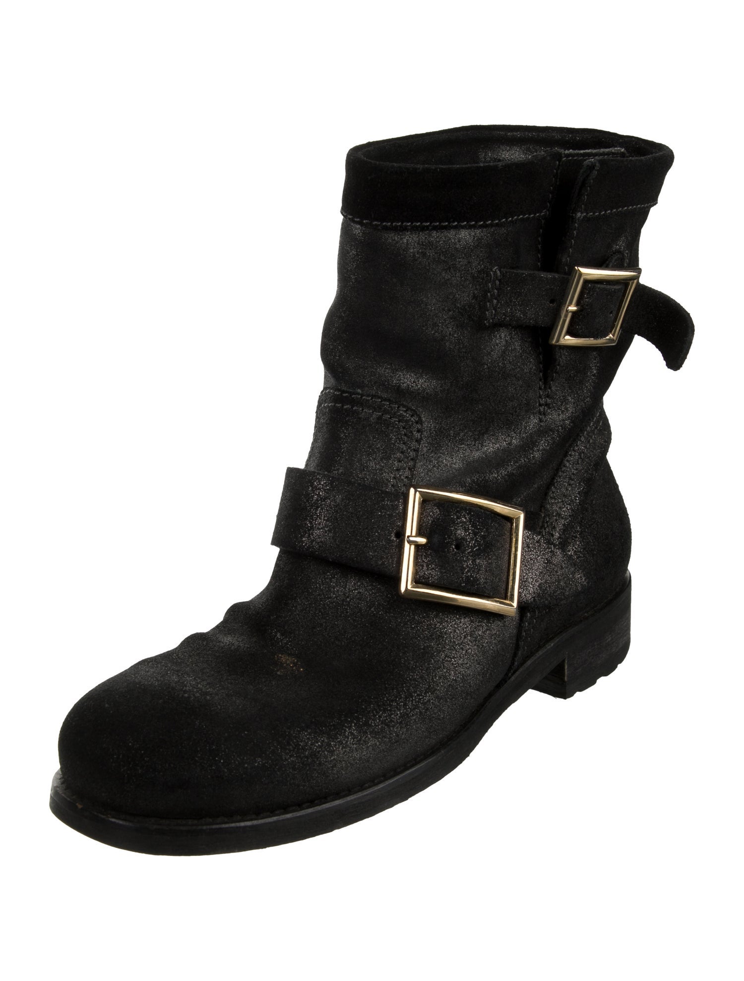 Jimmy Choo Suede Embroidered Accent Moto Boots