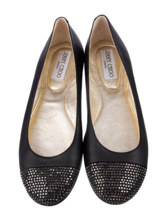 Jimmy Choo Leather Crystal Embellishments Ballet Flats