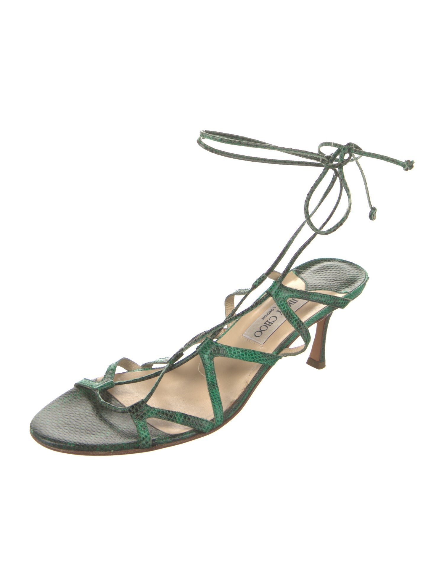 Jimmy Choo Embossed Leather Animal Print Gladiator Sandals