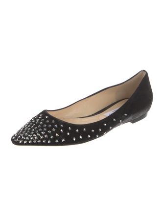 Jimmy Choo Suede Crystal Embellishments Ballet Flats