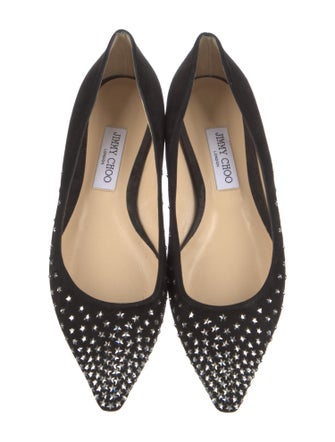 Jimmy Choo Suede Crystal Embellishments Ballet Flats