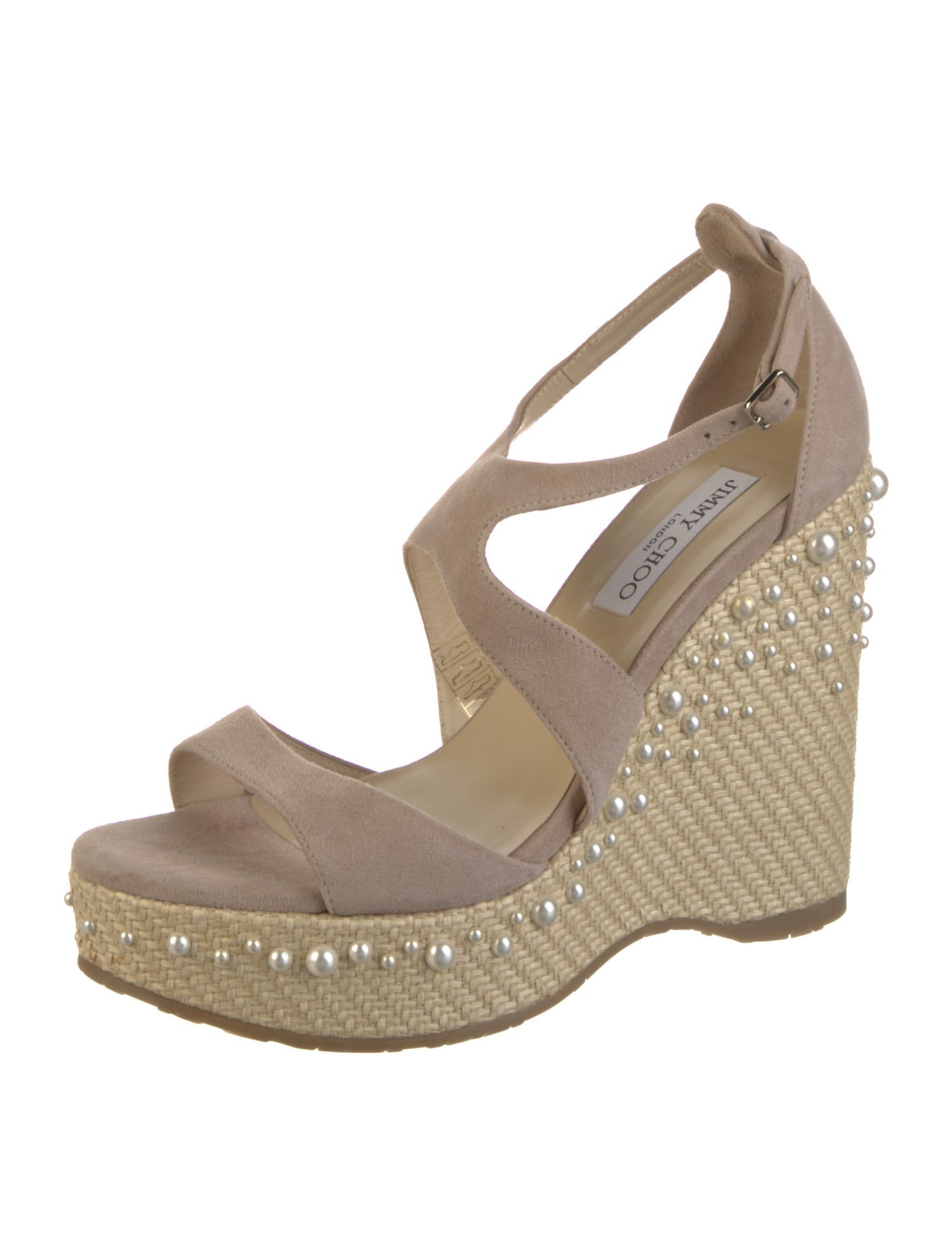 Jimmy Choo Faux Pearl Accents Suede Sandals