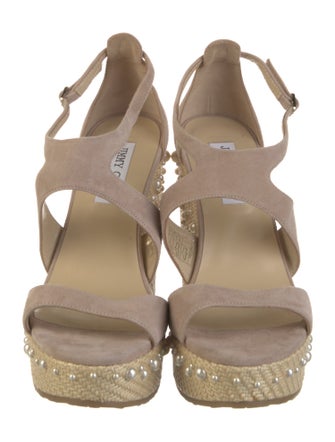 Jimmy Choo Faux Pearl Accents Suede Sandals