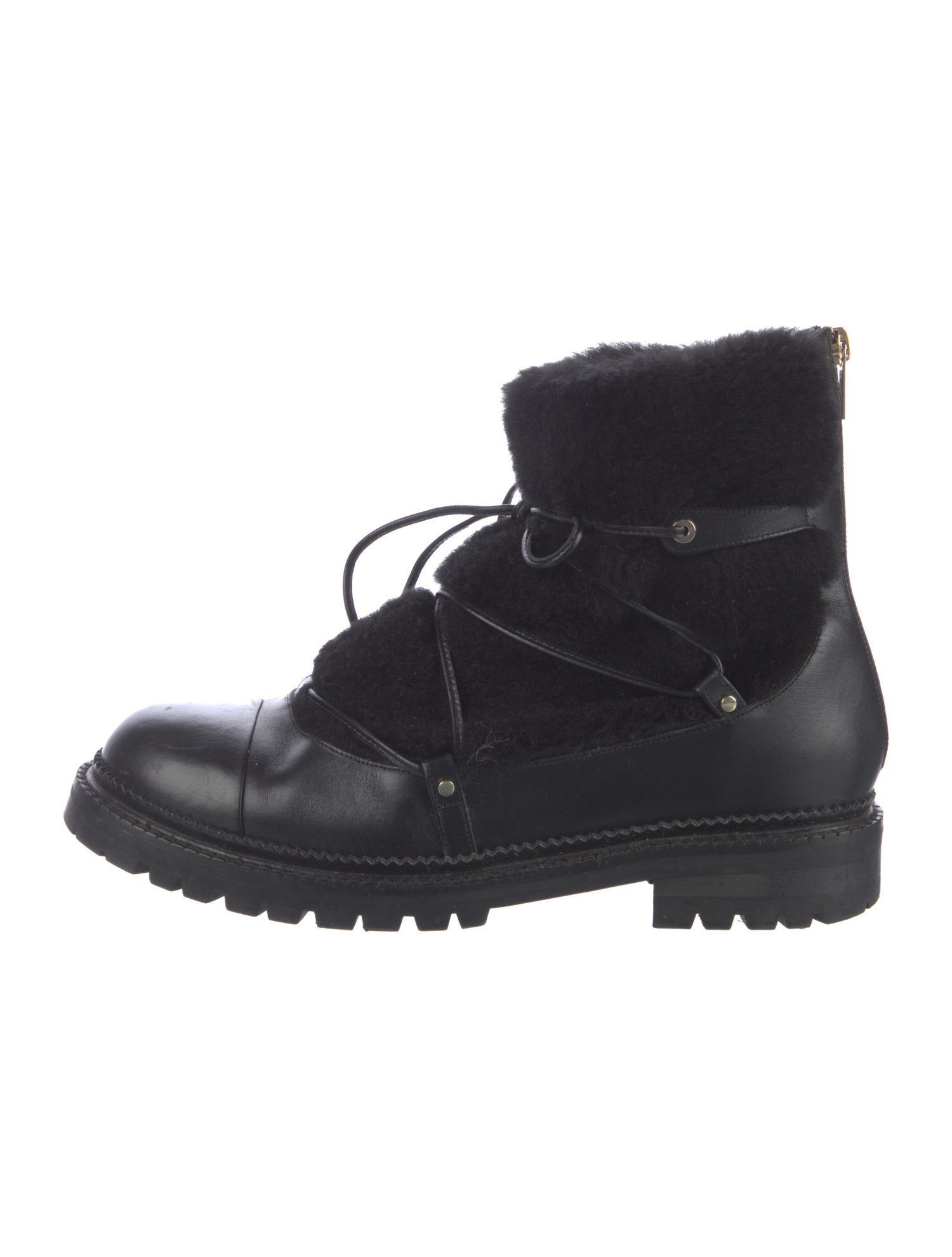 Jimmy Choo Leather Faux Fur Trim Combat Boots