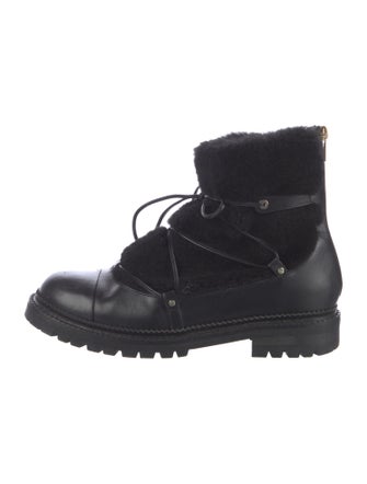 Jimmy Choo Leather Faux Fur Trim Combat Boots