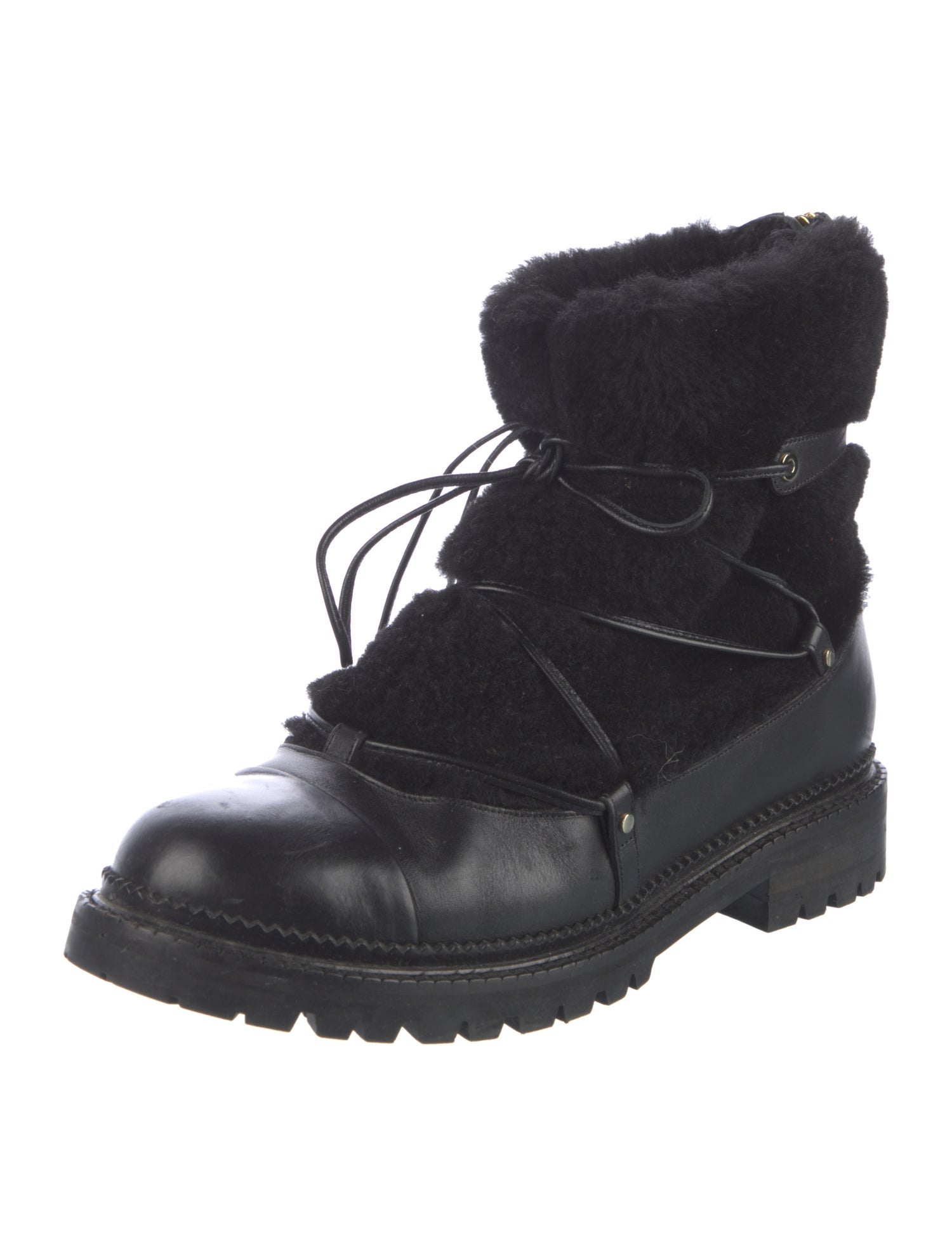 Jimmy Choo Leather Faux Fur Trim Combat Boots