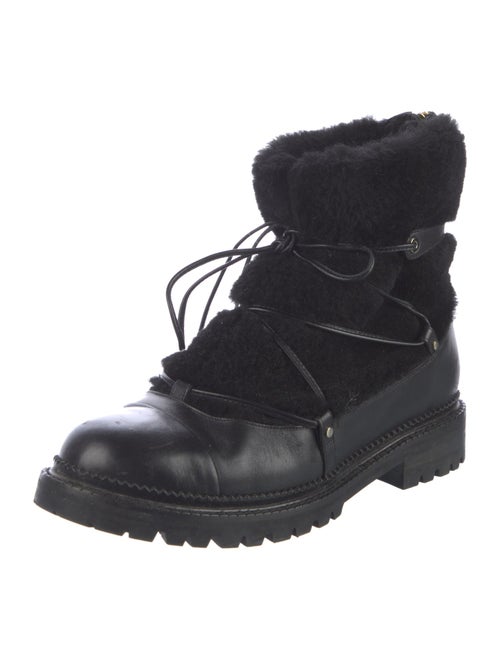 Jimmy Choo Leather Faux Fur Trim Combat Boots