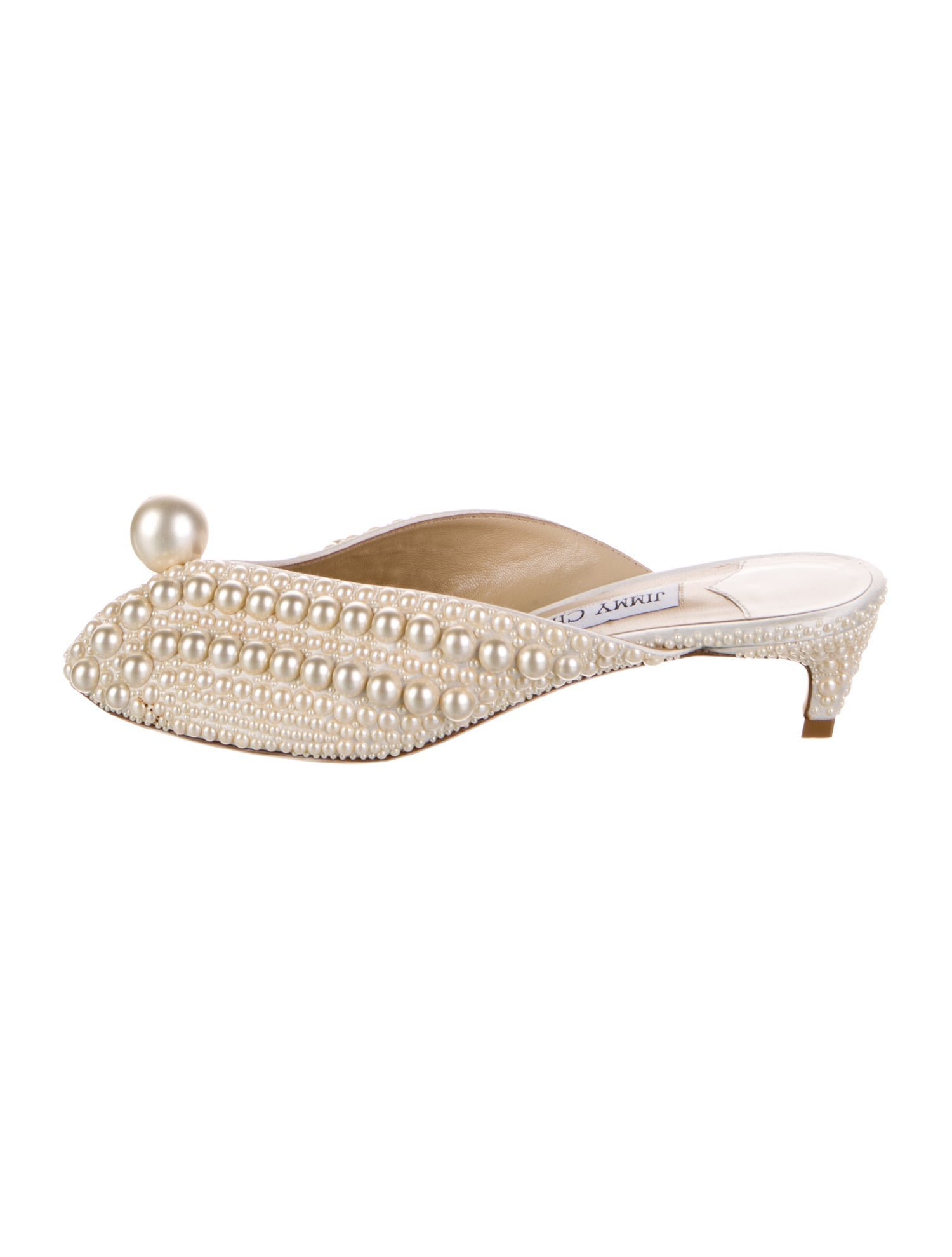 Jimmy Choo Faux Pearl Accents Satin Mules