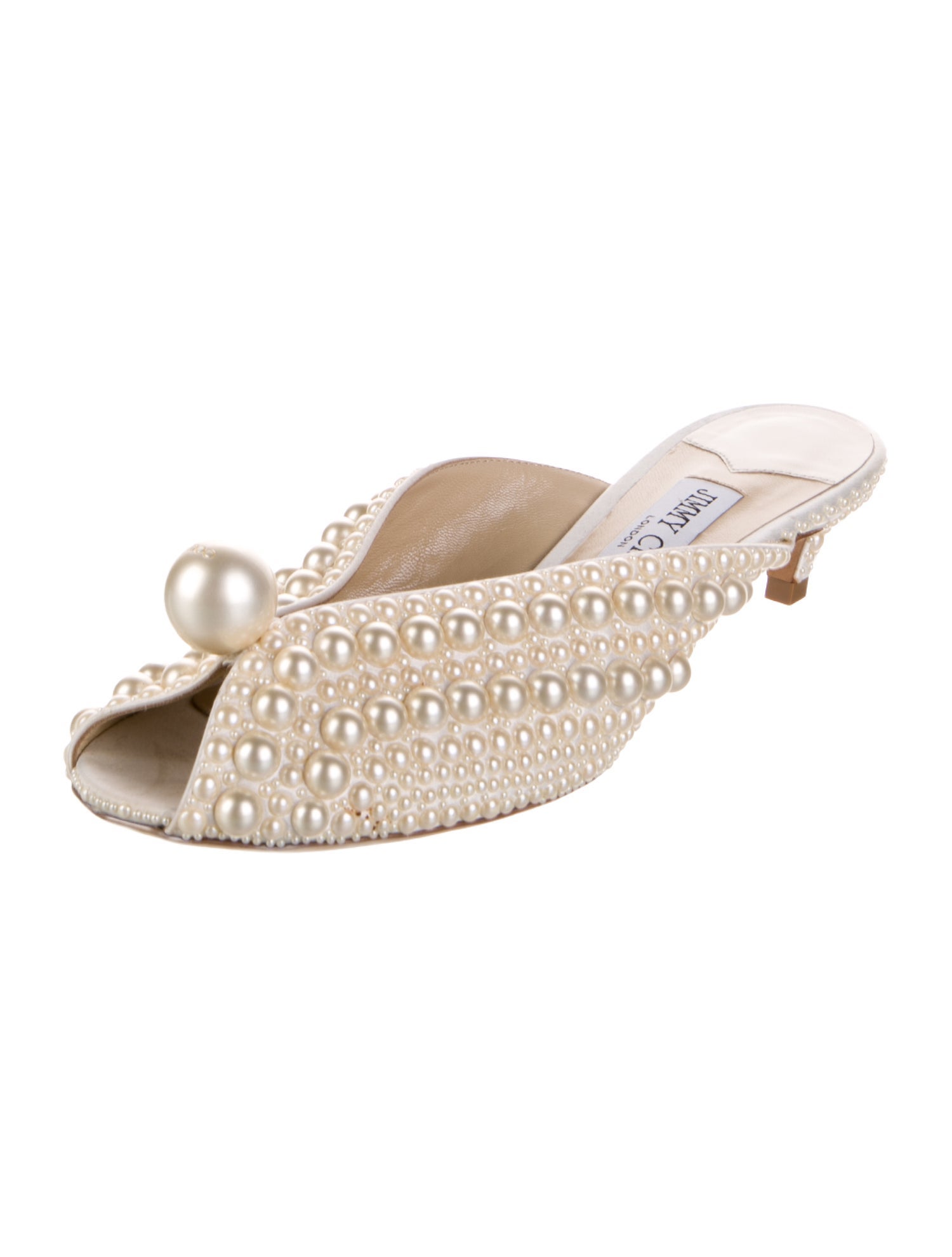 Jimmy Choo Faux Pearl Accents Satin Mules