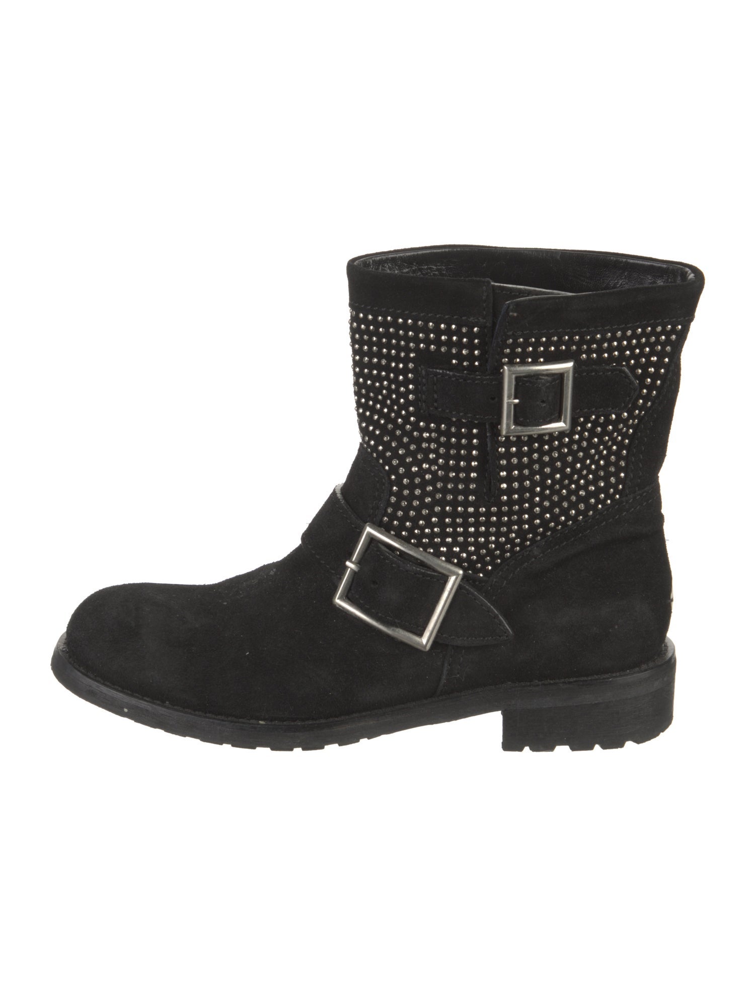 Jimmy Choo Suede Studded Accents Moto Boots