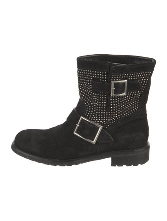 Jimmy Choo Suede Studded Accents Moto Boots