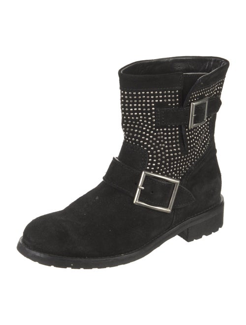 Jimmy Choo Suede Studded Accents Moto Boots