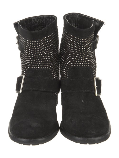 Jimmy Choo Suede Studded Accents Moto Boots