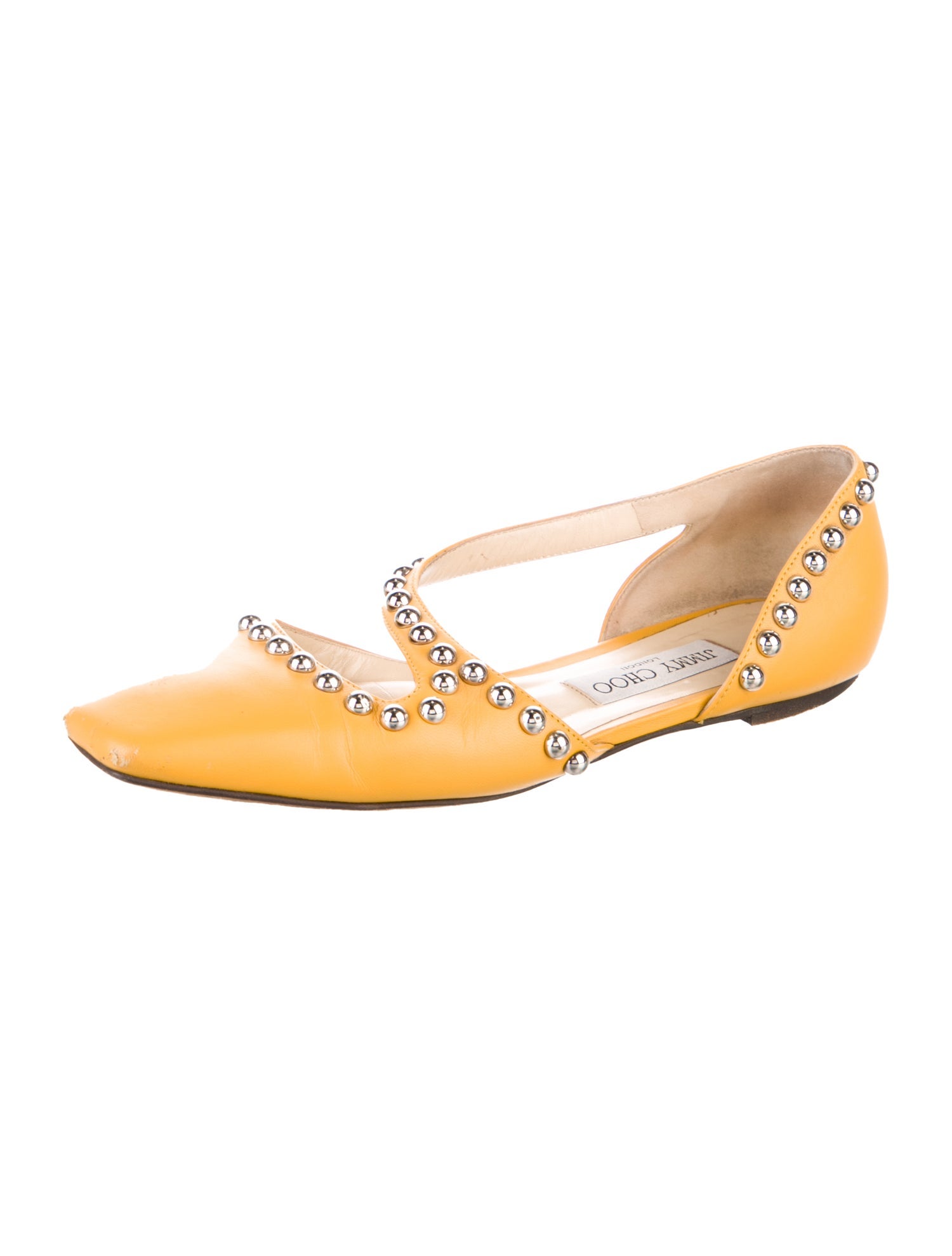 Jimmy Choo Leather Studded Accents D'Orsay Flats