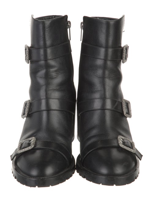Jimmy Choo Leather Crystal Embellishments Moto Boots