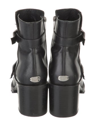Jimmy Choo Leather Crystal Embellishments Moto Boots